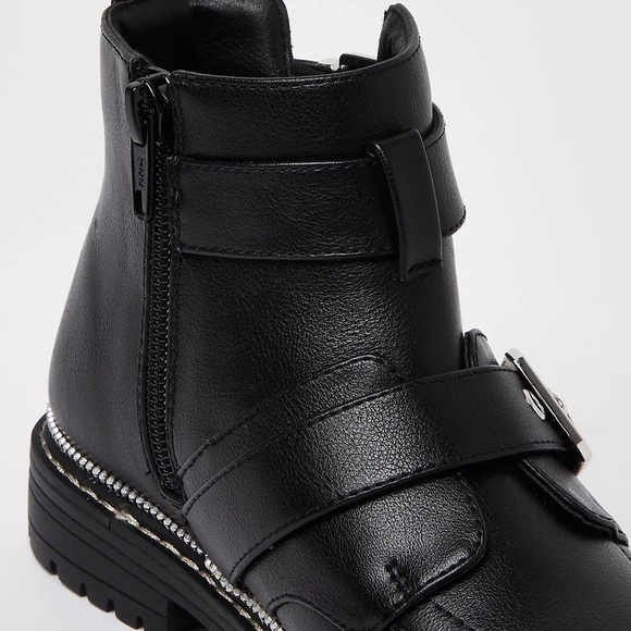 River Island Girls Black Faux Leather Buckle Boots US size 2 NWT - Picture 5 of 6